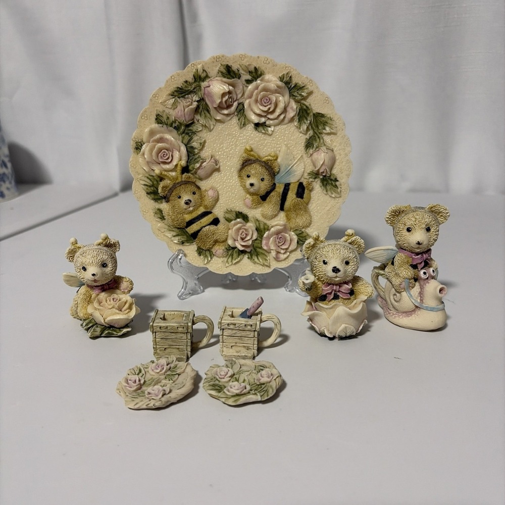 Popular Imports 1997 Teddy Bear Miniature Tea Set Display Multicolor Vintage